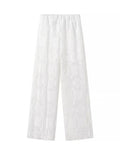 MQTIME  -  Hollow Out Solid Lace Pant Set Women O-neck Hook Pullover Top High Waist Trouser Suit 2 pieces 2024 Summer All-matching Outfits