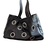 MQTIME  -  Harajuku-style Y2k Cool Large-capacity Punk Dark PU Tote Bags Metallic Ring Holes Storage Bag Handbag Women's Bags Shoulder Bag