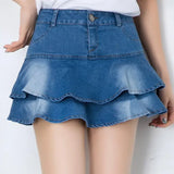 MQTIME  -  Spring Summer Fresh Sweet Mini Denim Skirts Women Korean Culottes Fishtail Ruffle Slim Vintage Distressed Skirt Female Casual