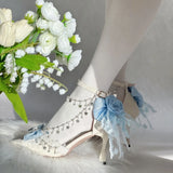 MQTIME  -  Lolita Cosplay High Heel Women Y2K Heels Blue Bow Women's Wedding Shoes Bridal Point Heel Dress Shoes Elegant Princess Shoes