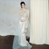 MQTIME  -  Women Maternity Dresses for Photography Pregant V-neck Sleeveless Long Dress with Cape for Studio Photoshoot Clothing Costume
