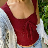  MQTIME  -  Y2k Solid Slim Bow Square Collar Sleeveless Sexy All Match Knitted Fashion Tanks