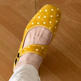 MQTIME  -  Polka Dots Mary Janes Shoes for Women Leather Sqaure Toe Elegant Red Ballet Flats Ladies Comfortable Buckle Strap Soft Loafers