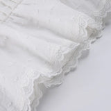 MQTIME  -  Y2k Lace Patchwork Solid Square Collar Sweet Puff Sleeve Ruffles Single Breasted Women Shirt