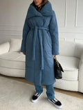 MQTIME  -  New in Winter Women Loose Parkas Elegant Fashion Coats Oversized Warm Long Belt Puffer Jackets Ladies Cotton Padded Jacket
