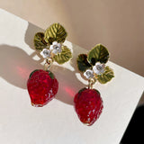 Mqtime 2pcs Lovely Fruit Strawberry Women's Earrings Romantic Valentine's Day Gift