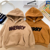 MQTIME  -  New Winter Toddler Girls Hoodies Letter Jacquard Plus Fleece Kids Baby Girls Sweatshirt Hooded Thicken Little Boys Pullovers