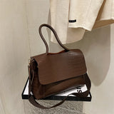 MQTIME  -  Crocodile Pattern Women Shoulder Messenger Bag Large Capacity Retro Flap Tote For Female Casual Pu Leather Commute Handbag