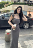 MQTIME  -  Summer New Korean Elegant Sex Appeal Dresses Simple Solid Color Evening Party Prom Vestidos Women Chic One Piece Clothing