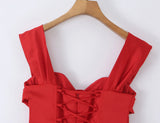 MQTIME  -  Sexy Women Satin Fold Chest Pad Bra Slash Shoulder Dress Corse Boning Low Waist Cross Lacing Up Back Ball Gown BUD Dresses Robe