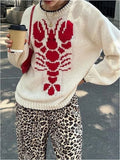 MQTIME  -  Elegant Lady Loose Commute Jumper Fashion Pattern Printed Knitted Pullovers Autumn Winter New O-neck Long Sleeve Crochet Sweater
