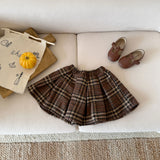 ﻿ MQTIME  -  New autumn baby clothing for 0-3 years old, fashionable brown plaid pleated skirt, cute   skirt
