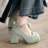 MQTIME  - Spring New Light Green Mary Janes Women High Heels Thick Heel Square Toe Shoes Elegant Ladies Fashion Black White Pumps