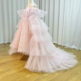 MQTIME  -  Sparkly Arabic Pink Girl Dress Beaded Pearls Dubai Kids Princess Birthday Wedding Party Ball Formal Gown 2024 J047