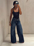 MQTIME  -  Women High Waist Wide Leg Jeans Double‑button Waistband Loose Denim Trousers Fashion Casual Street Daily Fall Outfit