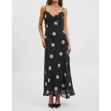 MQTIME  -  Women Y2k Polka Dot Ruffle Trim V-Neck Cami Long Dress Spaghetti Strap Tied Backless Sheer Mesh Maxi Aline Slip Dress