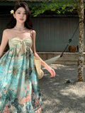 MQTIME  -  Beach Boho Floral Midi Dress Women Casual Y2k Clothing Bodycon Sexy Dress Even Party One Piece Dress Korean Fashion Sleeveless