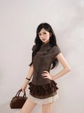  MQTIME  -  Vintage Preppy Stand Neck Short Sleeve Single Breasted Plaid Y2k Women Shirt