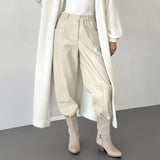 ﻿ MQTIME  -  Simple Women PU Faux Leather Pants Solid Color Casual Straight Leg Bottom Cleanfit All-match Loose Female Trousers 2025 Fall