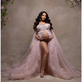 ﻿ MQTIME  -  Pink Maternity Dresses for Photography  Sexy Lace Appliques Pregnant Prom Dress Elegant Customized Babyshower Gowns