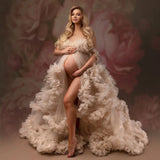 MQTIME  -  Dusty Ivory Maternity Dress for Photo Shoot Front Split Fotos Gowns2024 Sexy Baby Shower Pregnency Dresses For Party