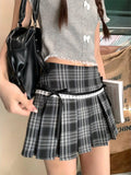 MQTIME  - Harajuku Plaid Pleated Skirts for Women Kawaii Lace Mini Skirt with Bow Preppy Style Korean Fashion Uniform Clothes Chic