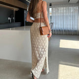 MQTIME  -  Temperament One Shoulder Lace Patchwork Long Dress Fashion Bag Hips Embroidery Party Dress New Women Solid Hollow Vacation Dress