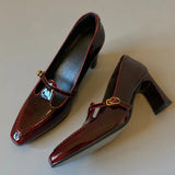 MQTIME  -  Retro Burgundy Chunky-Heel Women's Pumps and Heels T-Strap Buckle Design Pointed-Toe Mary Jane Shoes Elegant Party Designer Shoe