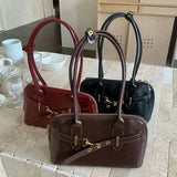 MQTIME  -  Retro Handheld Commuter Bag Women's Large-capacity Bowling Bag Autumn Zipper Underarm Bag Double Strap Shoulder Bag
