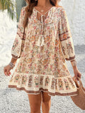 MQTIME  -  Women's Bohemian Printed Dress V Neck Chic Short Dress Loose Fit Viscose Holiday Dresses Femme Hippie Vestidos