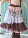  MQTIME  -  Sweet Contrast Color Patchwork Sleeveless A-LINE Edible Tree Fungus All Match Skirts