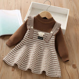 MQTIME  -  Girls' Sweater Dress 1-5 Y Spring Autumn Children's Clothes Sweet Cartoon Knit Fake 2Pcs Princess Dress for Girls