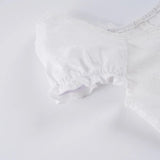 MQTIME  -  Y2k Lace Patchwork Solid Square Collar Sweet Puff Sleeve Ruffles Single Breasted Women Shirt