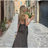 MQTIME  -  Polka Dot Halter Backless Long Dress Women Off Shoulder V-neck Scarf Sexy Sleeveless Dresses 2025 Summer Street Holiday Robe