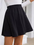 Mqtime Solid Color Skirt, Fluffy Skirt, Elastic Waist, Elastic Mid Waist, Black Umbrella Skirt, Big Swing Skirt, Short Skirt