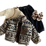 MQTIME  -  Toddler Boys Wool Jacket Cartoon Jacquard Thicken Warm Kids Baby Boys Parkas Stand Collar Infant Boys Outerwear Coat