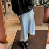  MQTIME  -  Fashion Women Lace Patchwork Skirt Elegant Solid Split A Line Midi Skirts Female 2026 Spring Summer Casual Chic Lady Clothes
