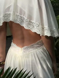  MQTIME  -  Women Casual Dresses Deep V Lace Waist Cutout Maxi Dress Puff Sleeve Flowy Skirt Bohemian Daily Outfit Summer Wear Woman Clothes