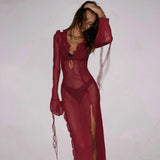  MQTIME  -  2026 Spring New Women's Sexy Tether V-Neck Split Dress Women