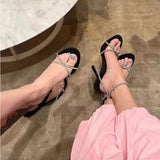 MQTIME  -  Rhinestone Hollow Sandals Temperament Loop Trip Cross Strap High Heels Open Toe Buckle Stiletto Single Shoes
