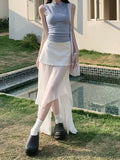  MQTIME  -  New Summer Style, Korean Design Sense, Niche and Irregular Fake Two-piece Mesh Patchwork Bodycon Skirt.