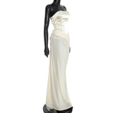  MQTIME  -  Strapless Sexy Off-shoulder Maxi Dress Women Gown High Waist Patchwork Sleeveless Backless Club Party Dress Elegant