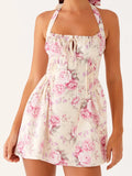MQTIME  -  Women s Boho Floral Print Halter Neck Sleeveless Backless Mini Dress with Tie Front Detail and  Fit Silhouette