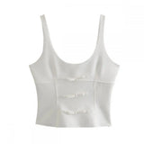MQTIME  -  Elegant Plain Bow Camisole Tank for Woman White Slim Fit Camisole Tank with Zipper Summer New Fashion Short Vest Woman Clothing