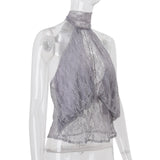  MQTIME  -  Women Solid Sheer Lace Halter Tank Top Y2k High Neck Sleeveless Ruched See Through Slim Blouse Ladies Street Summer Shirt
