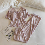 MQTIME  -   New Two-Piece Women's Pajamas Summer Short Sleeve Pyjamas Nightwear Woman Sleeping Clothes Lace Room Wear Ladies Pijama