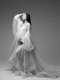 MQTIME  -  Fairy Sheer Tulle Maternity Photoshoot Dresses Puff Sleeves Long Train Pregnancy Dress Off Shoulder Sweetheart Maternity Robe