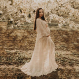 MQTIME  -  Boho Style Pleat Maternity Photo Shooting Dress Open Front Bohemian Long Dress For Pregnancy Photo Shoot