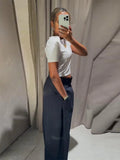 MQTIME  -  Fashion Stripe Pleated Wide Leg Pants For Women Casual Pockets High Waist Long Trousers Autumn New Lady Pants High Street