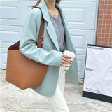 MQTIME  -  Green Elegant Commuter Blazers Women Single Breasted Solid Colors Casual Suit 2024 Spring Autumn New Fashion Sweet Blazer Loose